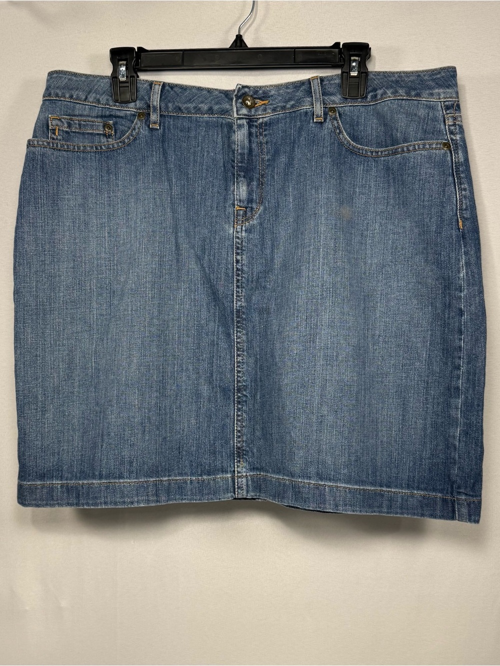 Favorite Fit Straight L.L.Bean Light Wash Denim Mini Skirt Size 16 Petite